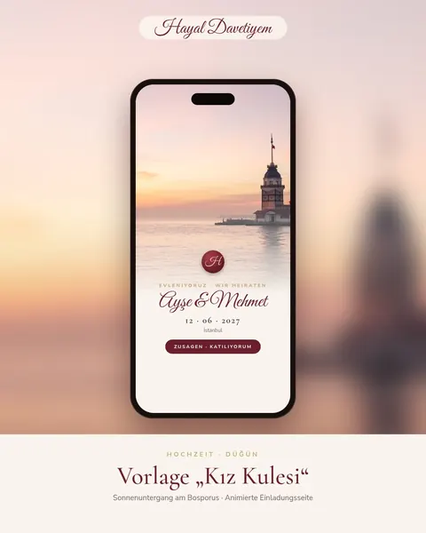 Instagram-Beitrag: Beispiel einer Hochzeitseinladung im Handy mit Sonnenuntergangs-Motiv